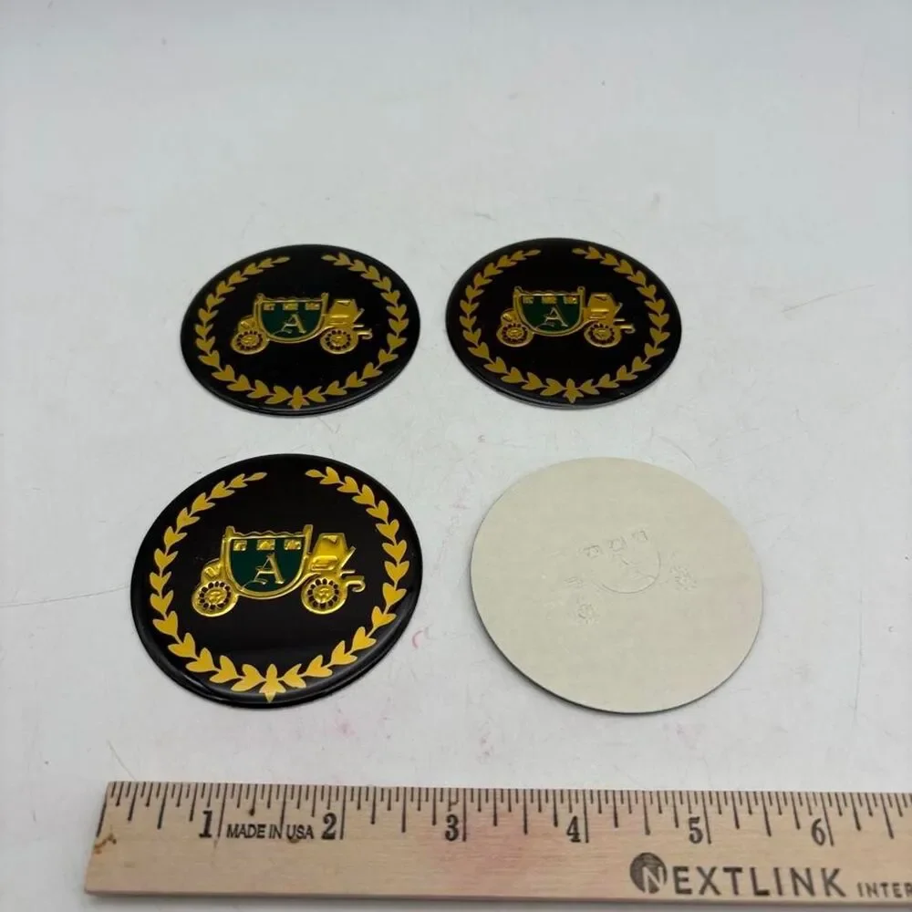 Vintage Carriage A Crest Wheel Center Cap Emblems Black Gold Set of 4